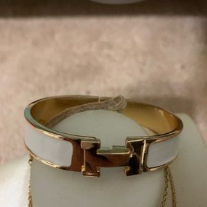 Designer Inspired Goldtone / White Bangle Bracelet